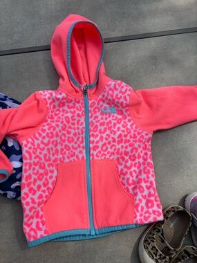 The North Face 18-24 Coral and Pink Leopard Hooded Fleece Jacket